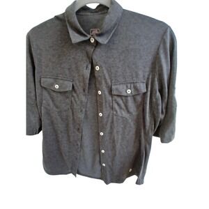 Stio Button Down Shirt Womens Small Gray 3/4 Sleeve Pocket Roll Tab‎ Casual